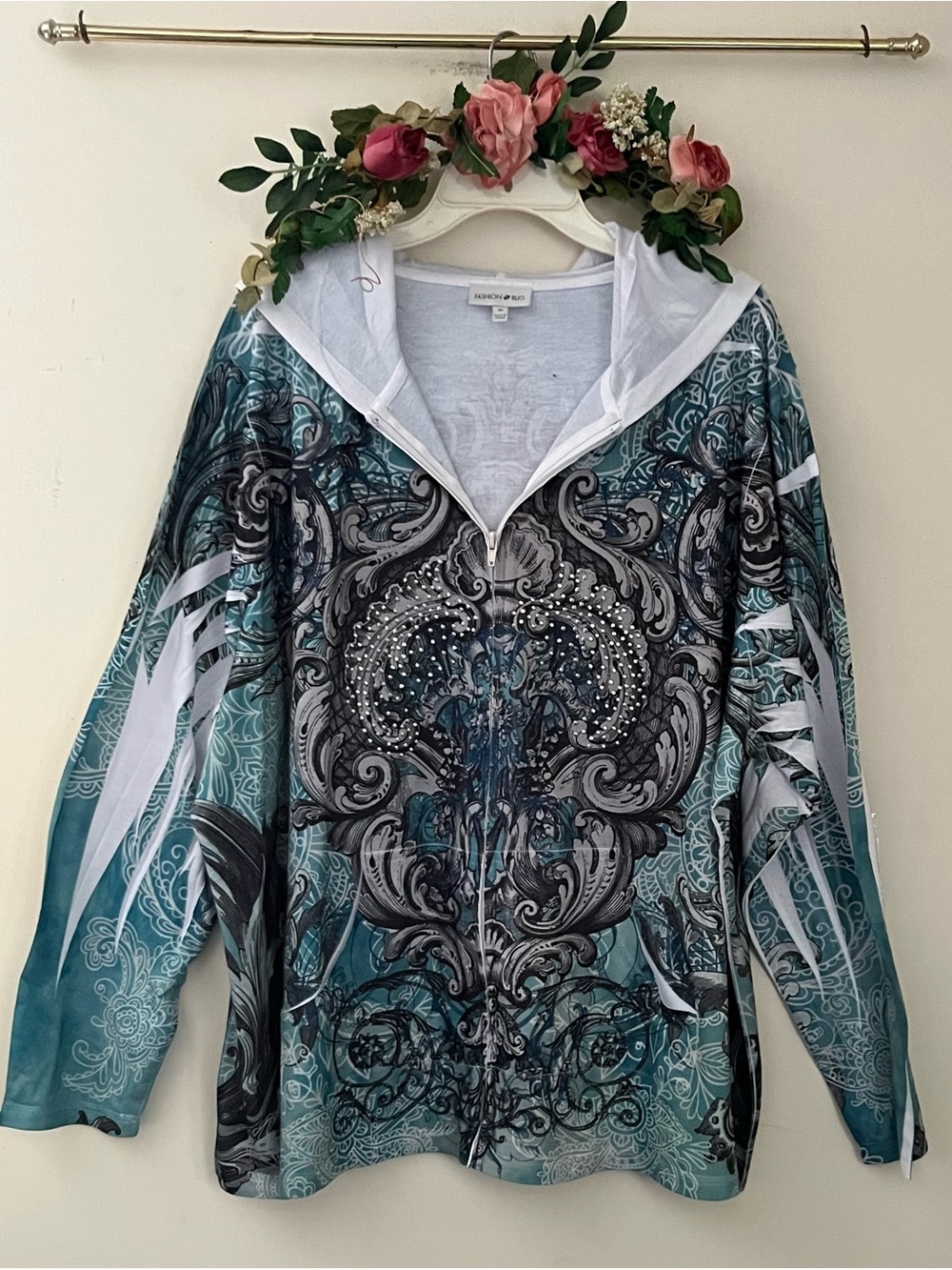 Fashion Bug Teal and Black Hooded Bomber Jacket